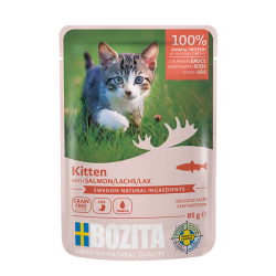 BOZITA KITTEN KAWAŁKI W SOSIE Z ŁOSOSIEM DLA KOCIĄT SASZETKA 85g